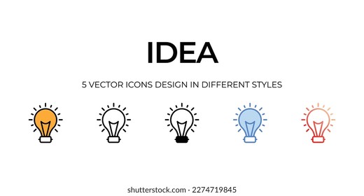 idea Icon Design in Five style with Editable Stroke. Line, Solid, Flat Line, Duo Tone Color, and Color Gradient Line. Suitable for Web Page, Mobile App, UI, UX and GUI design.