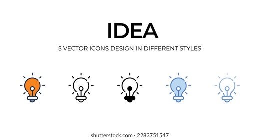 Idea Icon Design in Five style with Editable Stroke. Line, Solid, Flat Line, Duo Tone Color, and Color Gradient Line. Suitable for Web Page, Mobile App, UI, UX and GUI design.