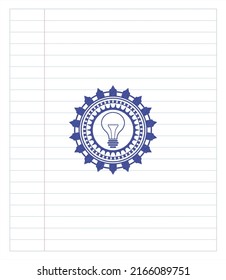 idea icon emblem draw with pen effect. Blue ink. Vector Illustration. Detailed. 