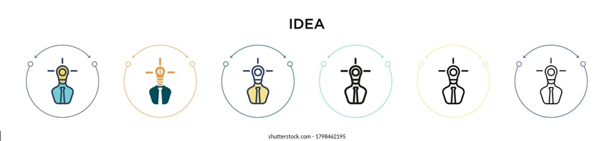 Idea icon in filled, thin line, outline and stroke style. Vector illustration of two colored and black idea vector icons designs can be used for mobile, ui, web