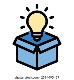 Idea icon in flat line style representing creativity innovation and inspiration ideal for brainstorming and problem-solving concepts.