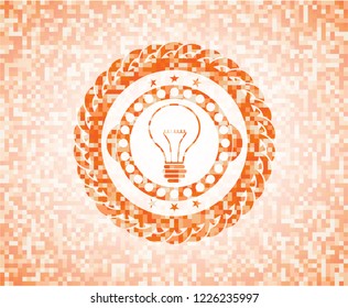 idea icon inside abstract emblem, orange mosaic background