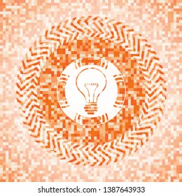 idea icon inside abstract emblem, orange mosaic background
