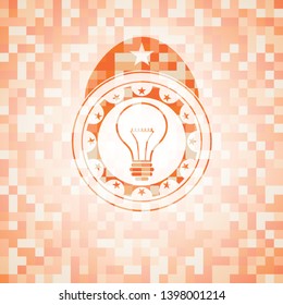 idea icon inside abstract emblem, orange mosaic background
