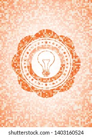 idea icon inside abstract emblem, orange mosaic background