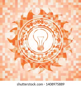idea icon inside abstract emblem, orange mosaic background