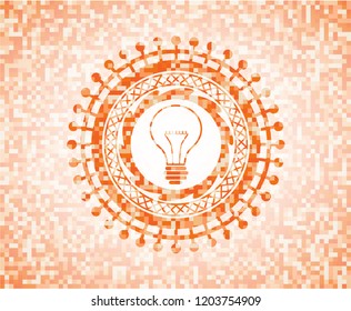 idea icon inside abstract orange mosaic emblem with background