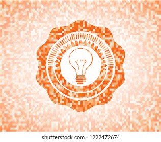 idea icon inside abstract orange mosaic emblem