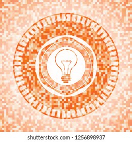 idea icon inside abstract orange mosaic emblem