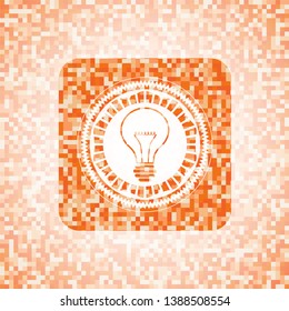 idea icon inside abstract orange mosaic emblem with background