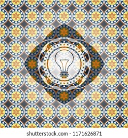 idea icon inside arabesque badge background. arabic decoration.