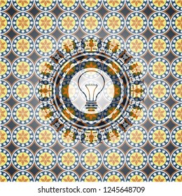 idea icon inside arabesque badge background. arabic decoration.