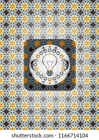 idea icon inside arabesque emblem background. arabic decoration.