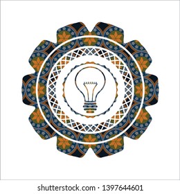 idea icon inside arabesque emblem background. arabic decoration.