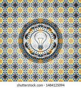 idea icon inside arabesque emblem background. arabic decoration.