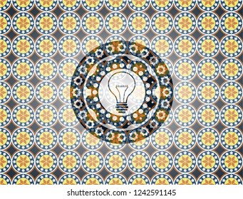 idea icon inside arabesque style badge. arabic decoration.