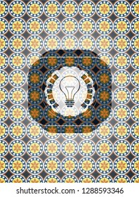 idea icon inside arabesque style badge. arabic decoration.