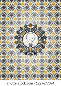 idea icon inside arabic badge. Arabesque decoration.