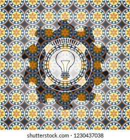 idea icon inside arabic badge background. Arabesque decoration.