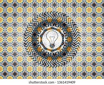 idea icon inside arabic badge background. Arabesque decoration.