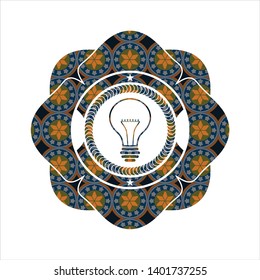 idea icon inside arabic badge background. Arabesque decoration.