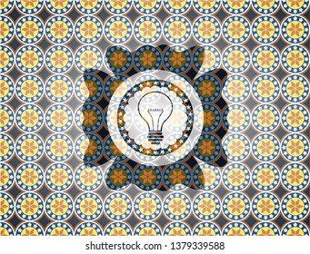idea icon inside arabic emblem background. Arabesque decoration.