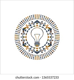 idea icon inside arabic style badge. Arabesque decoration.