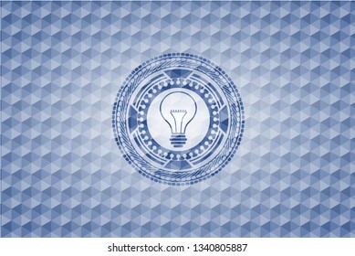 idea icon inside blue polygonal emblem.