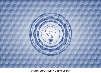 idea icon inside blue polygonal emblem.