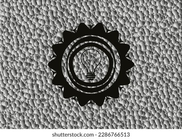 idea icon inside dark badge with grey bubbles background. Vector Illustration. Detailed. 