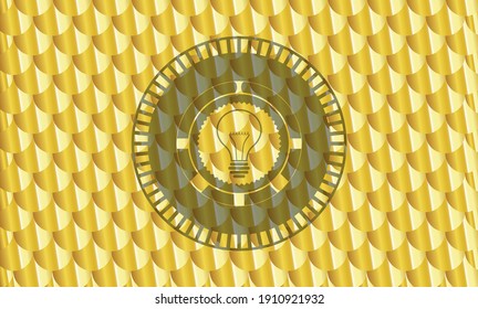 Ideensymbol im goldenen Emblem. Skaliert Muster. Vektorgrafik. Detaillierte Angaben. 