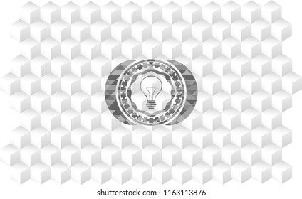 idea icon inside grey emblem. Vintage with geometric cube white background