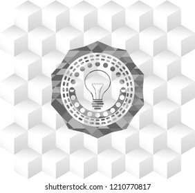 idea icon inside grey emblem. Vintage with geometric cube white background