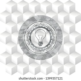 idea icon inside grey icon or emblem with geometric cube white background