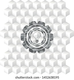 idea icon inside grey emblem. Vintage with geometric cube white background
