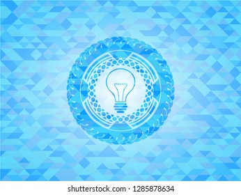idea icon inside light blue emblem. Mosaic background