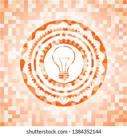 idea icon inside orange mosaic emblem with background