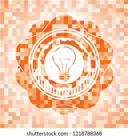 idea icon inside orange tile background illustration. Square geometric mosaic seamless pattern with emblem inside.