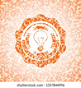 idea icon inside orange tile background illustration. Square geometric mosaic seamless pattern with emblem inside.