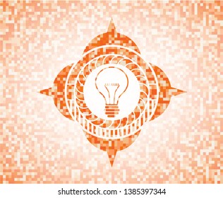 idea icon inside orange tile background illustration. Square geometric mosaic seamless pattern with emblem inside.