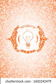 idea icon inside orange tile background illustration. Square geometric mosaic seamless pattern with emblem inside.