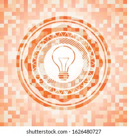 idea icon inside orange tile background illustration. Square geometric mosaic seamless pattern with emblem inside.