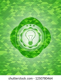 idea icon inside realistic green emblem. Mosaic background