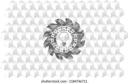 idea icon inside realistic grey emblem with geometric cube white background