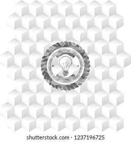 idea icon inside realistic grey emblem with cube white background