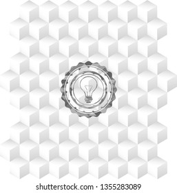 idea icon inside realistic grey emblem with geometric cube white background