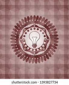 idea icon inside red emblem or badge with abstract geometric pattern background. Seamless.