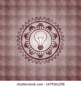 idea icon inside red emblem with geometric pattern. Seamless.