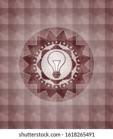 idea icon inside red emblem or badge with geometric pattern background. Seamless.