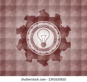 idea icon inside red geometric pattern emblem. Seamless.